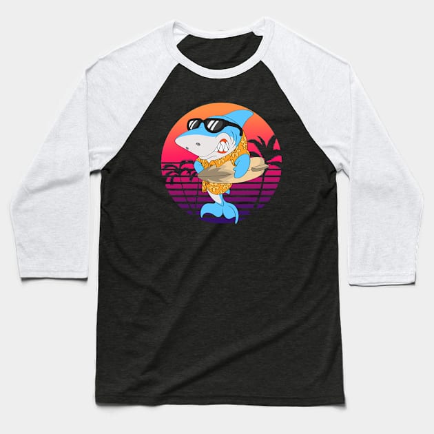 Surfer Shark Surfing Holidays Baseball T-Shirt by Foxxy Merch